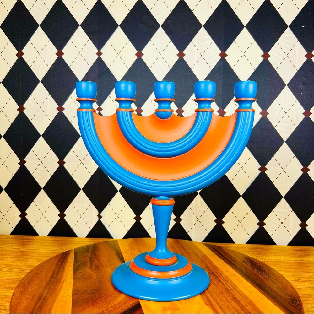 Swedish Folk Art Candelabra Hand-Painted Wooden Sculptural Design Vintage Whimsy